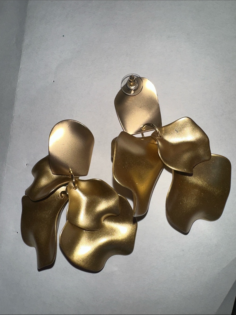 Gold Organic Petal Drop Earrings - Women Jewelry